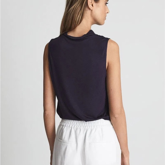 Reiss Lola Navy Blue Silk Sleeveless Shell Top - Picture 2 of 5
